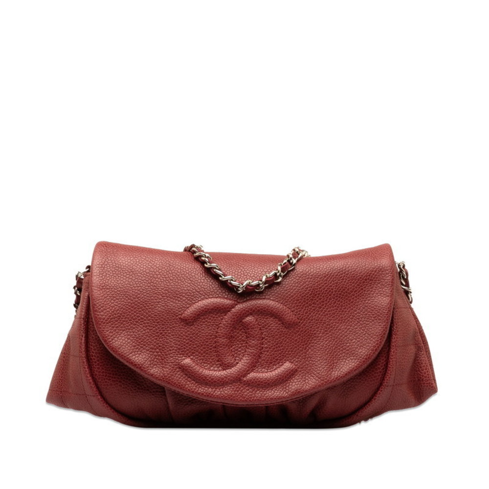 CHANEL Cocomark Half Moon Chain Bag Wine Red Silver Caviar Skin